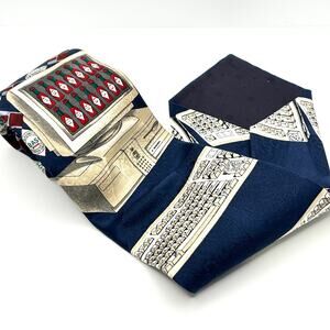 Vintage 1990s Tabasco Navy 100% Silk Retro Computer Graphic Novelty Tie